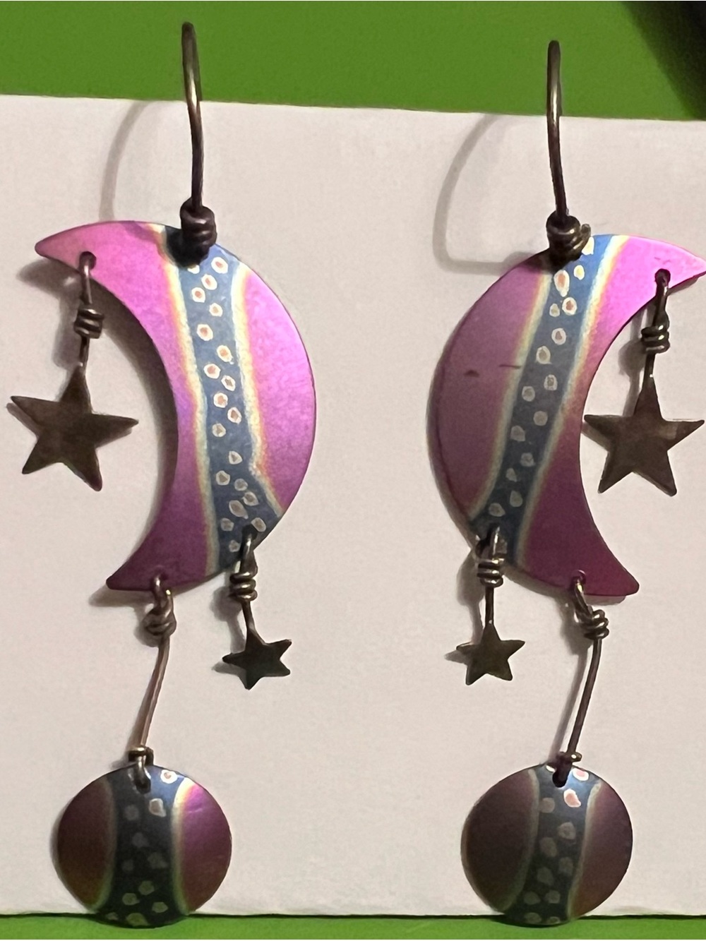 Niobium ? Titanium ? Crescent Moon Star rare art earrings pierced celestial vibe